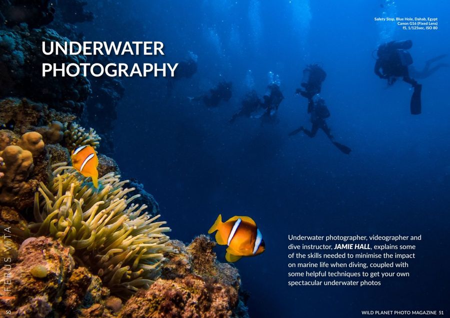 Opening page of the Underwater Photography article in WildPlanet Photo Magazine